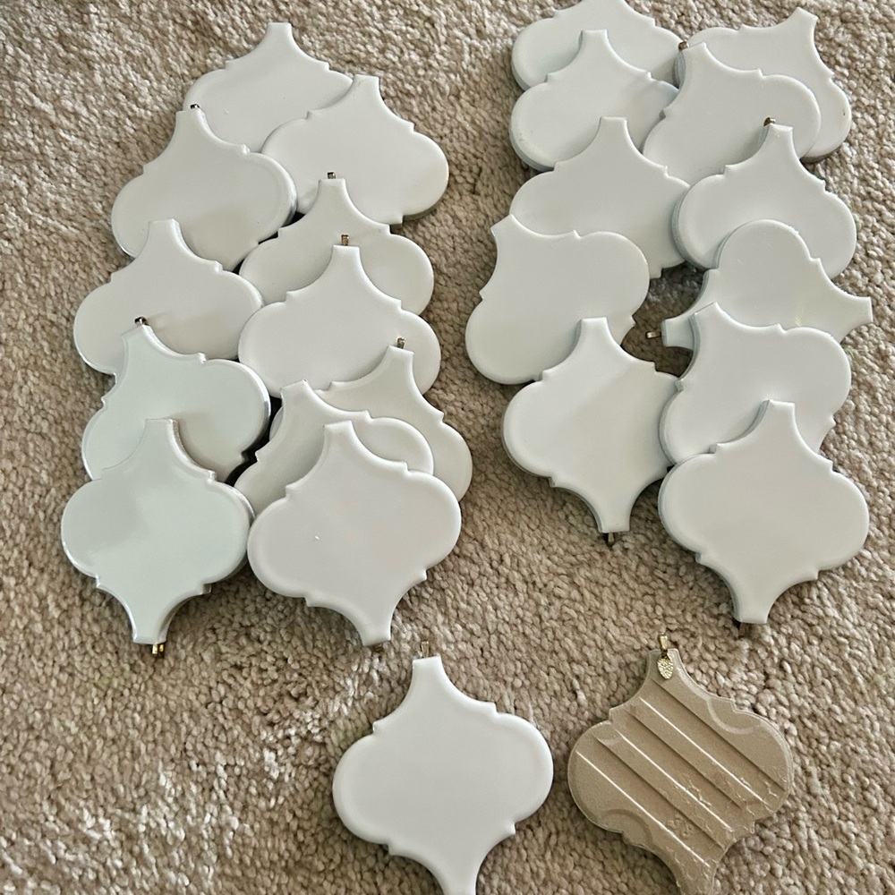 Elegant White Tile Ornaments Blank